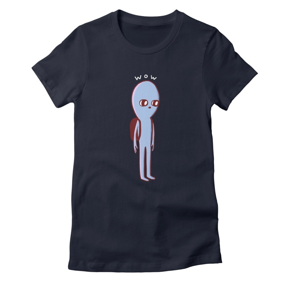 STRANGE PLANET Nathan W Pyle Cartoon Wow Alien Fitted T-Shirt Midnight Blue (S)